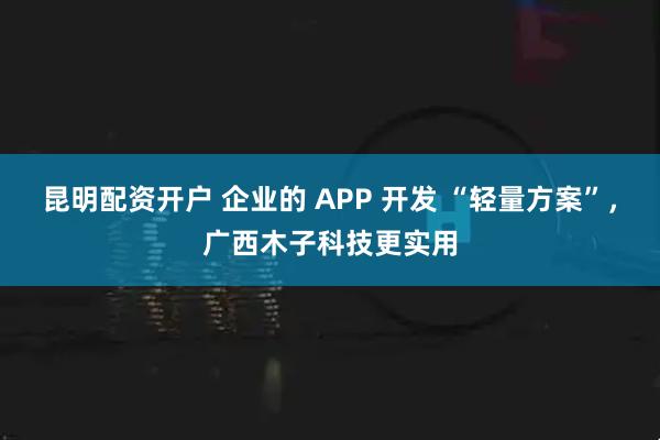 昆明配资开户 企业的 APP 开发 “轻量方案”，广西木子科技更实用