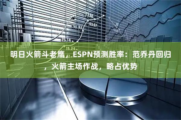 明日火箭斗老鹰,ESPN预测胜率:范乔丹回归,火箭主场作战,略占优势